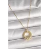 316L Çelik Gold Renk Zincir Zirkon Taş İşlemeli Daire Model Kadın Kolye