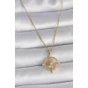 316L Çelik Gold Renk Zincir Zirkon Taşlı Pusula Model Kadın Kolye