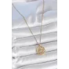 316L Çelik Gold Renk Zincr Mavi Taşlı Lotus Model Kadın Kolye