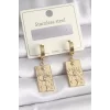 316L Çelik Gold Renk Zirkon Taşlı Göz İşleme Detay Plaka Model Kadın Küpe