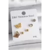 316L Çelik Gold Renk Zirkon Taşlı Kelebek Figür Kadın Küpe Seti