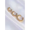 316L Çelik Gold Renk Zirkon Taşlı Model 3lü Halka Küpe