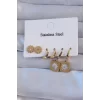 316L Çelik Gold Renk Zirkon Taşlı Sedefli Papatya Model Halka Küpe Seti