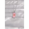 316L Çelik Gümüş Renk Pembe Mineli Güneş Model Tarot Kolye