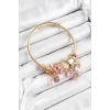 316L Çelik Pembe Zirkon Taşlı Kelebek Model Gold Renk Charm Bileklik