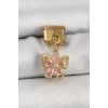 316L Çelik Sallantılı Zirkon Taşlı Çiçek Figürlü Kelebek Model Gold Renk Nomination Charm