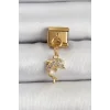 316L Çelik Sallantılı Zirkon Taşlı Yunus Balığı Model Gold Renk Nomination Charm