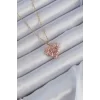 316L Çelik Zincir Altın Renk Pembe Parçalı Zirkon Taşlı Kalp Kolye