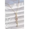 316L Çelik Zincir Gold Renk Pembe Zirkon Taşlı Y Kolye