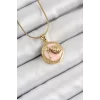 316L Çelik Zincir Pembe Mineli Sanatsal Portre İstiridye Model Gold Renk Kadın Kolye