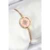 316L Çelik Zincir Pembe Mineli Sanatsal Portre Kuzey Yıldızı Model Gold Renk Kadın Bileklik
