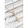 316L Çelik Zirkon Taşlı Çiçek Model Gold Renk Kadın Kolye