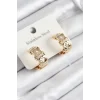 316L Çelik Zirkon Taşlı Halka Model Gold Renk Kadın Küpe