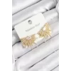 316L Çelik Zirkon Taşlı Yelpaze Model Gold Renk Kadın Küpe