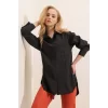 3952 Arkası Düğmeli Boyfriend Gömlek - Siyah