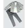 Luz&Pos 4-5-6 Yaş Kot Pantolonlu Pilot Mont Uzun Kollu Penye Sweat 3lü Erkek Çocuk Takımı Gri
