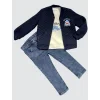 Luz&Pos 4-5-6 Yaş Kot Pantolonlu Pilot Mont Uzun Kollu Penye Sweat 3lü Erkek Çocuk Takımı Lacivert