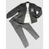 Luz&Pos 4-5-6 Yaş Kot Pantolonlu Pilot Mont Uzun Kollu Penye Sweat 3lü Erkek Çocuk Takımı Füme