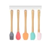 5&#39;li Renkli Ahşap Saplı Silikon Uçlu Spatula Fırçalı Kaşık Seti -yemek Hazırlık Seti 21 Cm