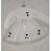 Luz&Pos 5-6-7 Yaş Kiraz Desenli Kurdela Kuşaklı Astarlı Uzun Kollu Kız Çocuk Tütü Elbise Beyaz