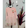 Luz&Pos 5-6-7 Yaş Kiraz Desenli Kurdela Kuşaklı Astarlı Uzun Kollu Kız Çocuk Tütü Elbise Somon