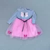 Luz&Pos 5-6-7 Yaş Taşlı Kelebek Desenli Kurdela Kuşaklı Astarlı Kız Çocuk Tütü Elbise Pembe