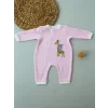 Luz&Pos 6-9 12-18 18-24 24-36 Ay Animal Nakışlı Bal Peteği Kumaş Es Fermuarlı Kız Bebek Tulumu Pembe