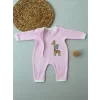 Luz&Pos 6-9 12-18 18-24 24-36 Ay Animal Nakışlı Bal Peteği Kumaş Es Fermuarlı Kız Bebek Tulumu Pembe