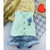 Luz&Pos 6-9-12-18 Ay Gül Rozet Detaylı Kot Kilotlu Etek Kız Bebek Elbisesi Yeşil