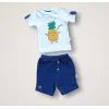 Luz&Pos 6-9 9-12 12-18 Ay Ananas Nakışlı Kısa Kollu Sweatli Şortlu 2li Kız-erkek Bebek Takımı Mavi