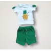 Luz&Pos 6-9 9-12 12-18 Ay Ananas Nakışlı Kısa Kollu Sweatli Şortlu 2li Kız-erkek Bebek Takımı Yeşil