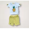Luz&Pos 6-9 9-12 12-18 Ay Ananas Nakışlı Kısa Kollu Sweatli Şortlu 2li Kız-erkek Bebek Takımı Sarı