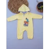 Luz&Pos 6-9 9-12 Ay Ef Çizgi Boy Fermuarlı Hayvanlar Alemi Nakışlı Kapşonlu Kız Erkek Bebek Tulumu Sarı