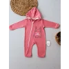 Luz&Pos 6-9 9-12 Ay Ef Çizgi Boy Fermuarlı Tavşan Nakışlı Kapşonlu Kız Erkek Bebek Tulumu Gül Kurusu