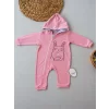 Luz&Pos 6-9 9-12 Ay Ef Çizgi Boy Fermuarlı Tavşan Nakışlı Kapşonlu Kız Erkek Bebek Tulumu Pembe