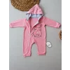 Luz&Pos 6-9 9-12 Ay Ef Çizgi Boy Fermuarlı Tavşan Nakışlı Kapşonlu Kız Erkek Bebek Tulumu Pembe