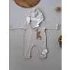 Luz&Pos 6-9 9-12 Ay Ef Çizgi Boy Fermuarlı Zürafa Nakışlı Kapşonlu Kız Erkek Bebek Tulumu Kahvemelanj
