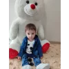 Luz&Pos 9-12-18-24 Ay Kot Kumaş Kapşonlu Uzun Kol Sweatli Kot Kumaş 3lü Erkek Bebek Takımı Mavi