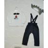 Luz&Pos 9-12-18 Ay Papyonlu Sweat Kot Pantolon 2li Erkek Bebek Salopet Takımı Gri