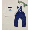 Luz&Pos 9-12-18 Ay Papyonlu Sweat Kot Pantolon 2li Erkek Bebek Salopet Takımı Lacivert