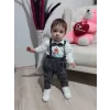 Luz&Pos 9-12-18 Ay Papyonlu Sweat Kot Pantolon 2li Erkek Bebek Salopet Takımı Gri