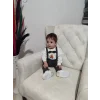 Luz&Pos 9-12-18 Ay Papyonlu Sweat Kot Pantolon 2li Erkek Bebek Salopet Takımı Gri