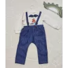Luz&Pos 9-12-18 Ay Papyonlu Sweat Kot Pantolon 2li Erkek Bebek Salopet Takımı Lacivert