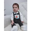 Luz&Pos 9-12-18 Ay Papyonlu Sweat Kot Pantolon 2li Erkek Bebek Salopet Takımı Gri