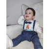 Luz&Pos 9-12-18 Ay Papyonlu Sweat Kot Pantolon 2li Erkek Bebek Salopet Takımı Lacivert