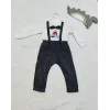 Luz&Pos 9-12-18 Ay Papyonlu Sweat Kot Pantolon 2li Erkek Bebek Salopet Takımı Gri