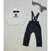 Luz&Pos 9-12-18 Ay Papyonlu Sweat Kot Pantolon 2li Erkek Bebek Salopet Takımı Gri