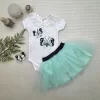 Luz&Pos 9-12-18 Ay Payetli Kelebek Nakışlı Taçlı Kısa Kollu Tütü Etek 3lü Kız Bebek Takımı Su Yeşili