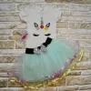 Luz&Pos 9-12-18 Ay Payetli Pony Nakışlı Tokalı Kısa Kollu Tütü Etek 3lü Kız Bebek Takımı Su Yeşili