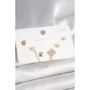 925 Ayar Gümüş Çivi Pirinç Gold Renk Zirkon Taşlı Yonca Model Sallantı Zincir Detay Kadın Küpe Seti